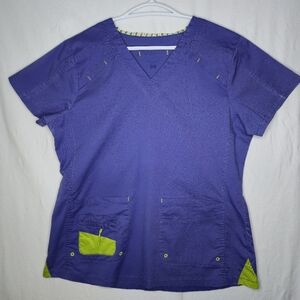 Scrub Top Purple And Lime With Multi Pockets Size Large